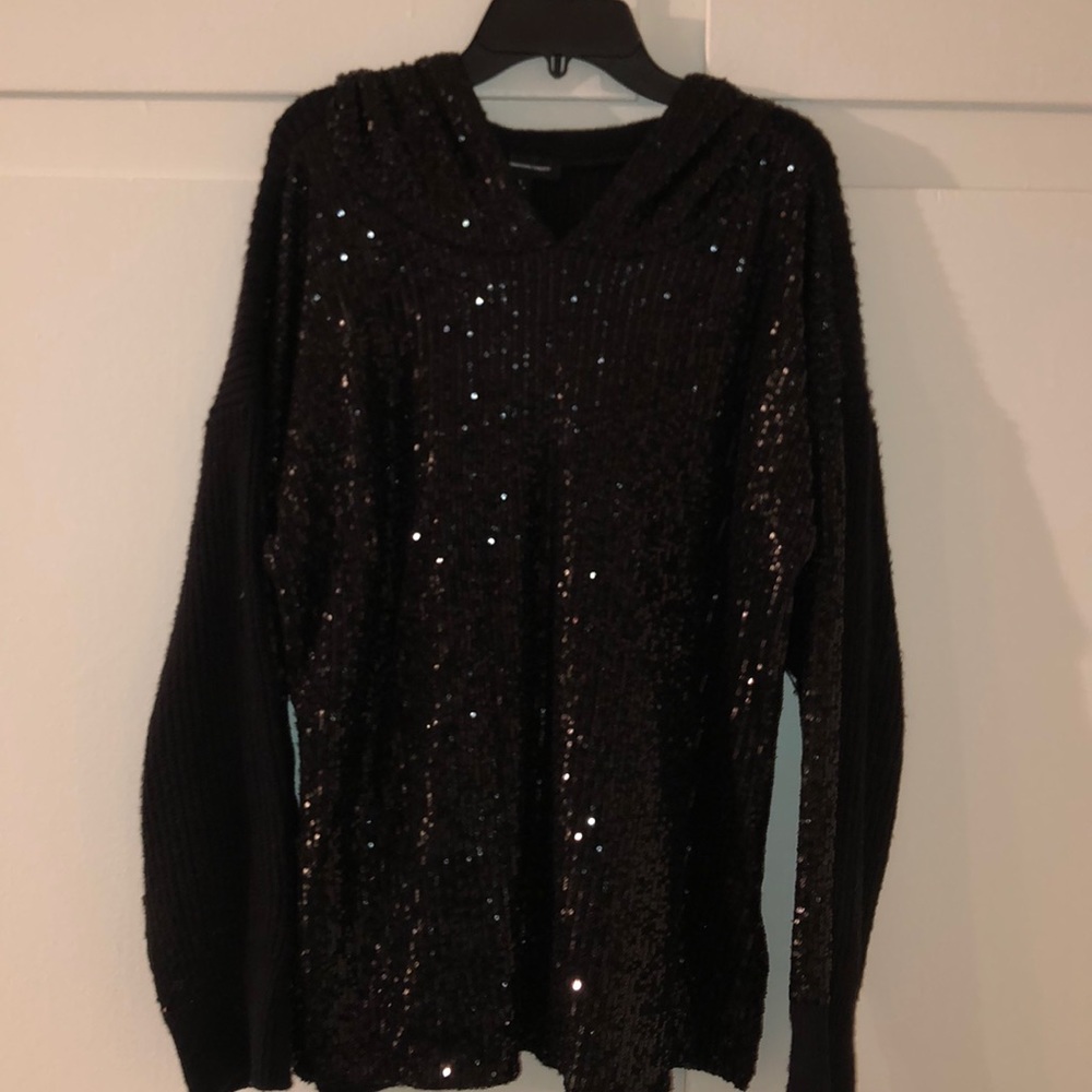 INC sequin hoodie with cozy sweater back XL